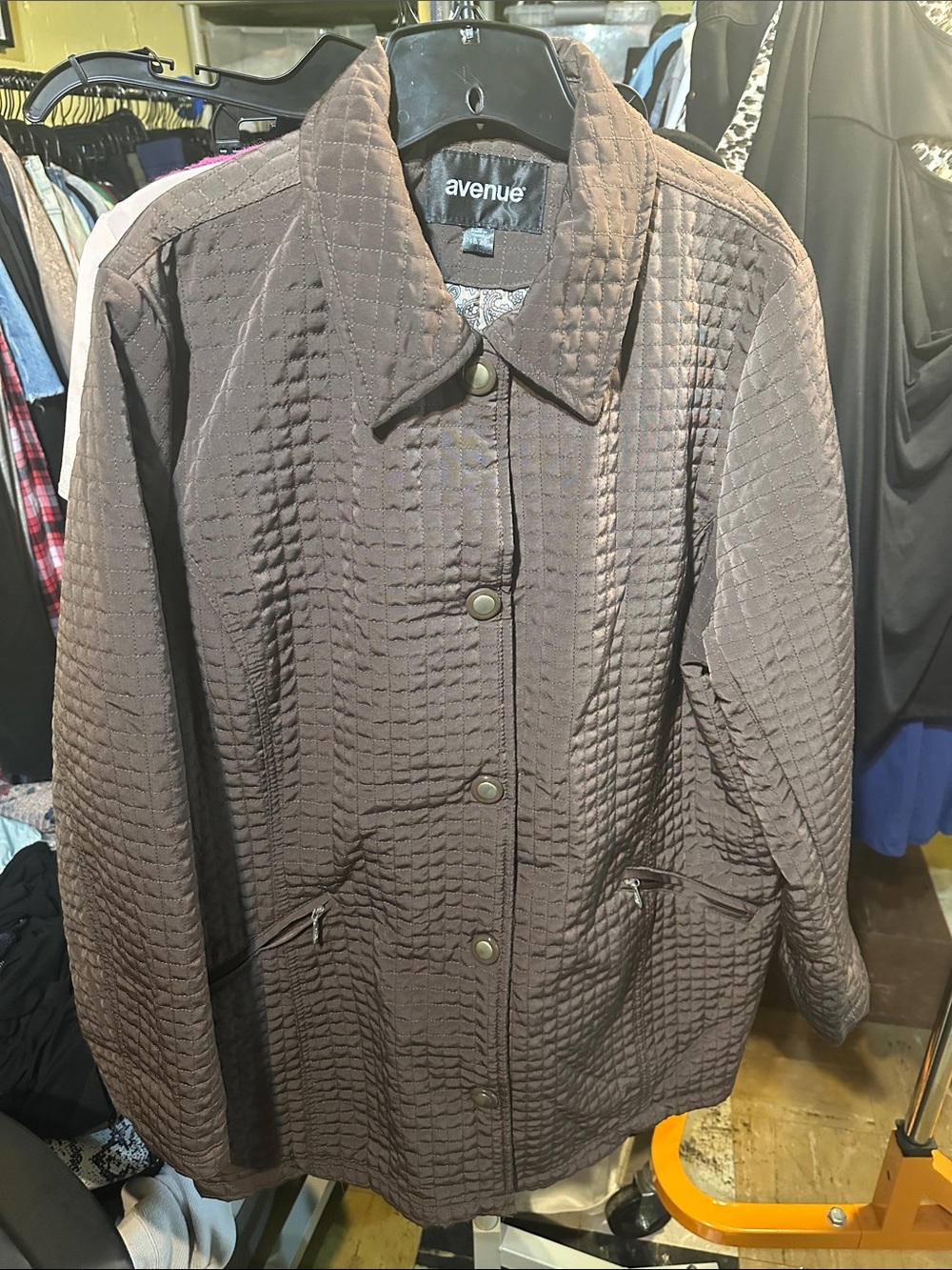 Avenue Quilted Chocolate Brown Snap-Front Jacket 18/20